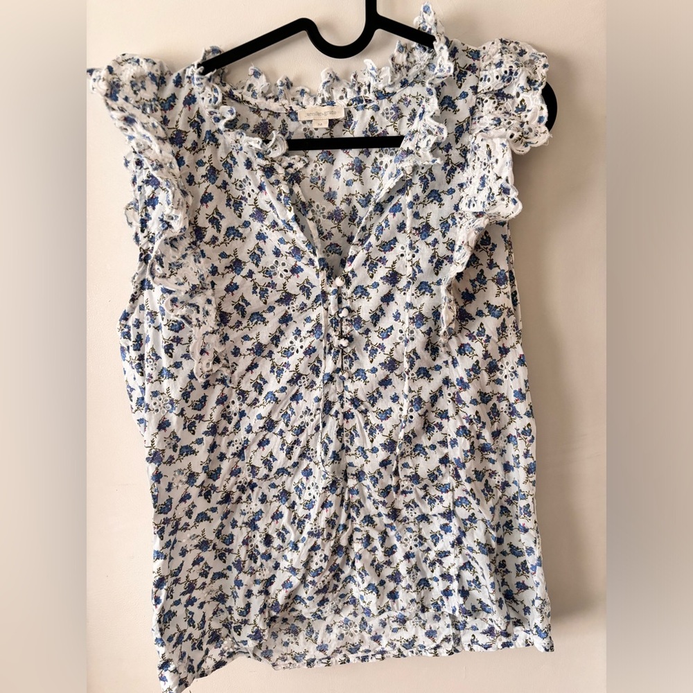 Floral eyelet flutter top